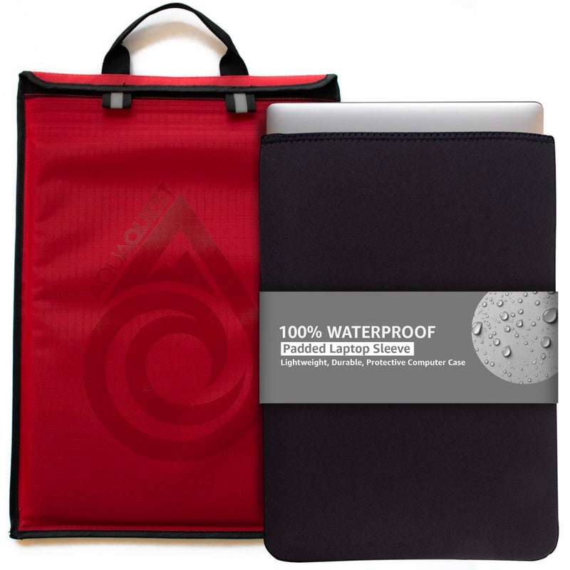 AquaQuest Storm 100% Waterproof Laptop Sleeve â€“ Lightweight Ripstop Nylon Case, Welded Seams and Removable 5 mm Neoprene Liner â€“ 15 in â€“ Red â€“ Fits up to 15 Ã— 11 in - Image 1